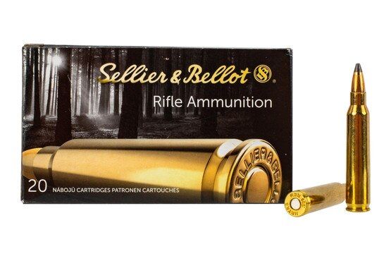 Sellier & Bellot .223 Remington ammunition loaded with 55-grain soft points for hunting available in 20 round boxes.